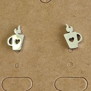 NWT Tiny Silvertone Coffee Mug Stud Earrings